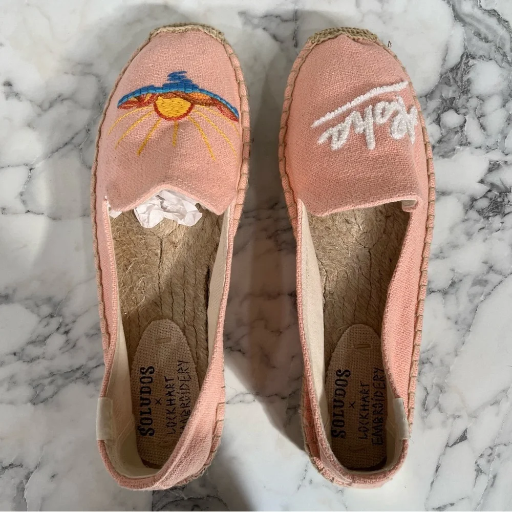 Anthropologie Soludos X Lockhart Embroidered aloha sun espadrille platform 8.5